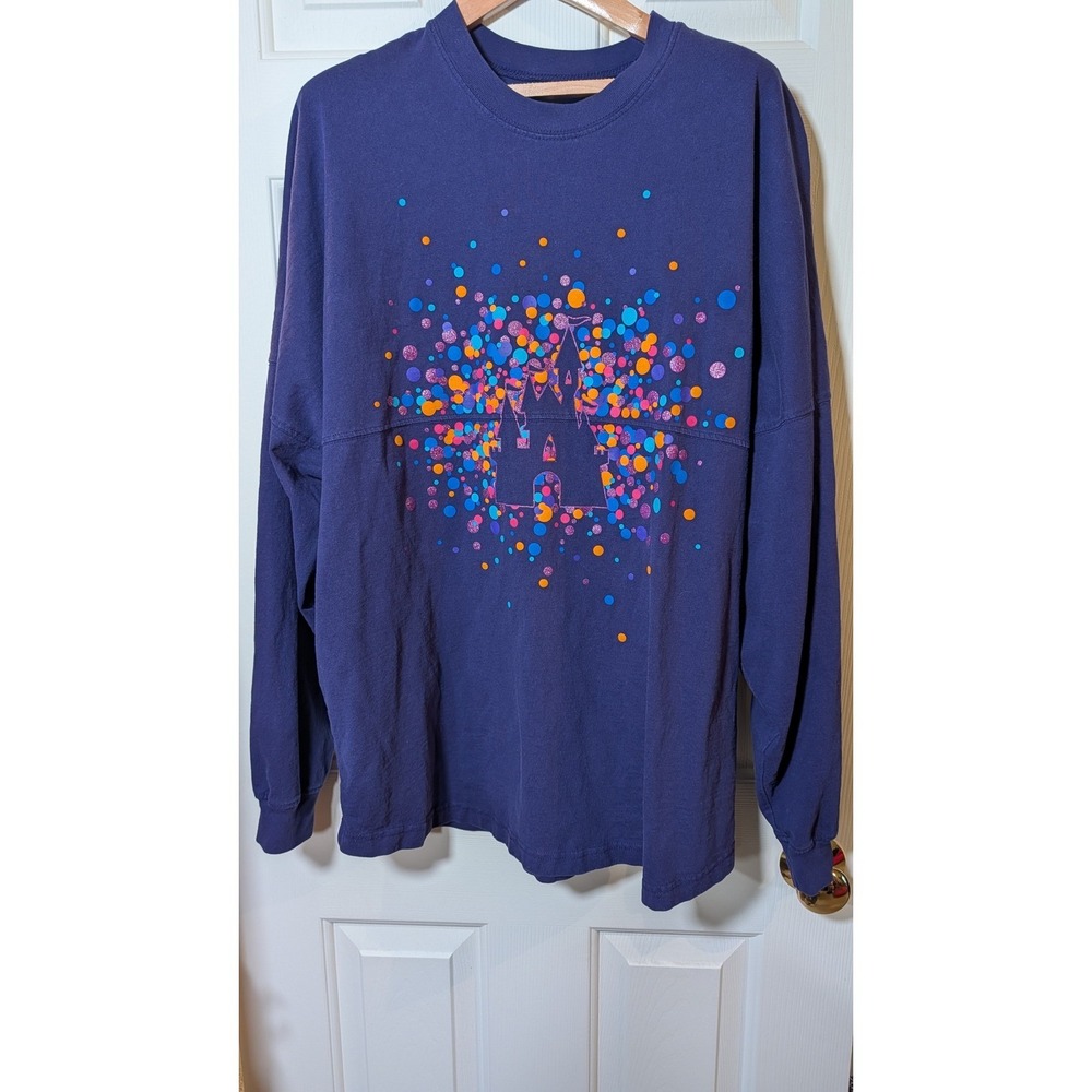 Disneyland Resort Spirit Jersey Purple Confetti Castle Long Sleeve T-Shirt XL